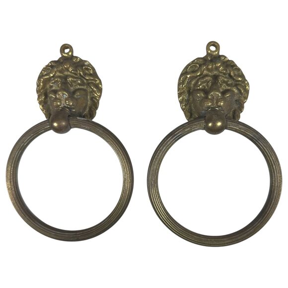 Vintage Brass Lion Head Towel Ring Holder Set of 2 - Picture 1 of 5